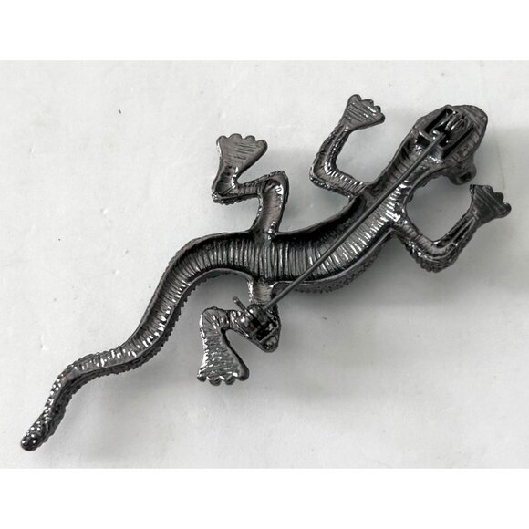 Vintage Rhinestone Lizard Brooch Pin With Blue Black - Picture 3 of 3